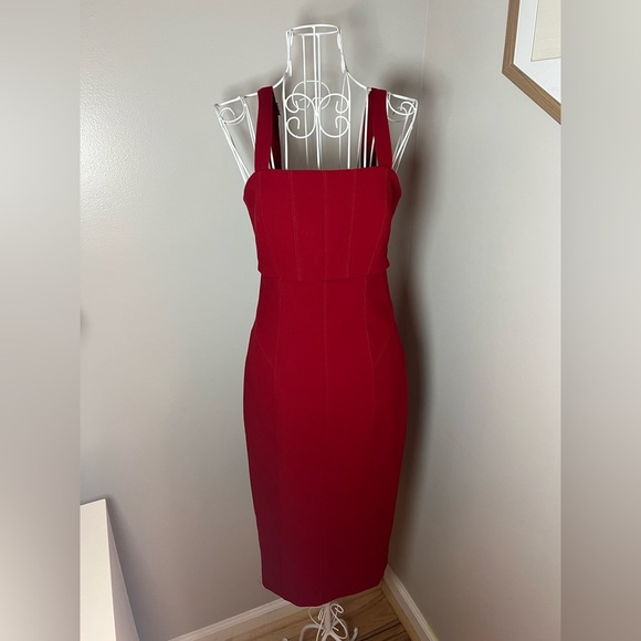CINQ A SEPT DAKOTA DRESS - Red Cutout Cocktail Party Bodycon Midi Dress Size 2 - Picture 4 of 9